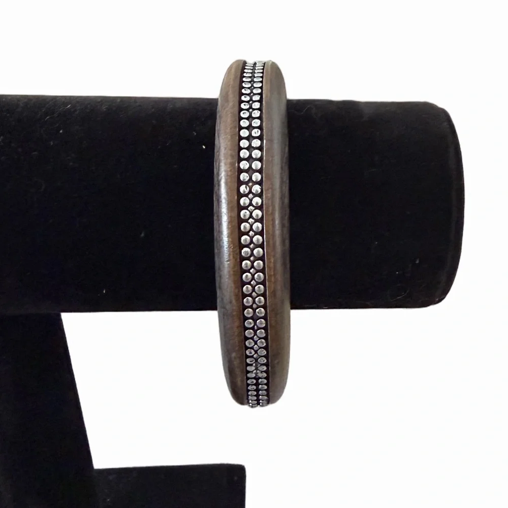 Wood Bangle Bracelet with Silver Accent Inlay